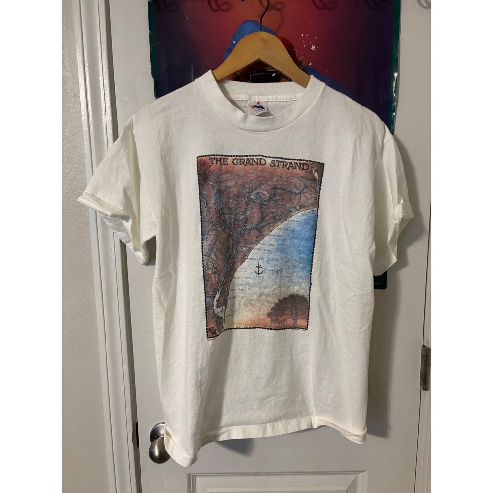 Vintage 1992 Miller The Grand Strand South Carolina Map T-Shirt White Large USA